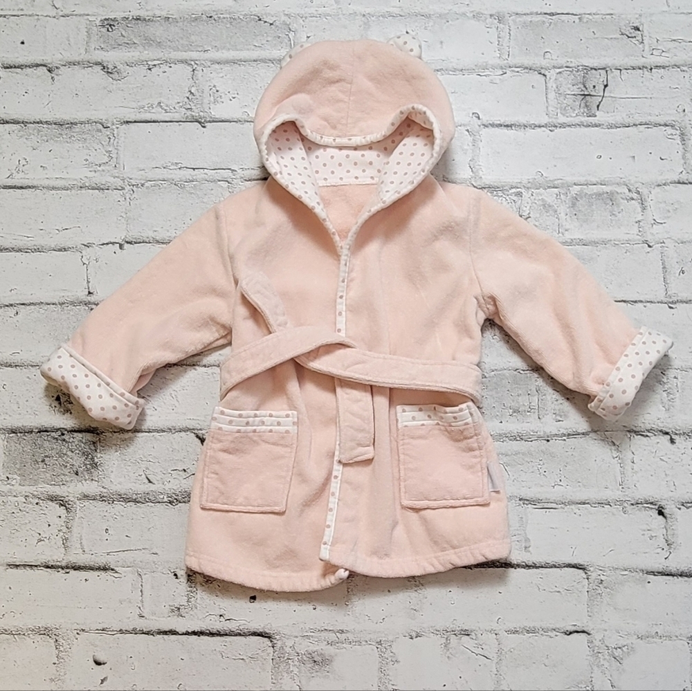Indigo Baby Pink Terrycloth Bath Robe Hooded 0 12 Months
